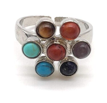 xinpeng Healing Natural Stones Adjustable 7 Chakra Ring Reiki Gem Jewelry Gift Anniversary Unisex