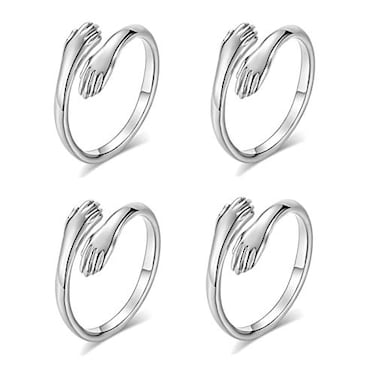 U ONE 4 Pcs Adjustable Hands Embrace Open Rings Hugging Hands Rings Romantic Couple Hug Rings Vintage Charming Statement Ring Lover Wedding Ring Band Valentines Day Jewelry