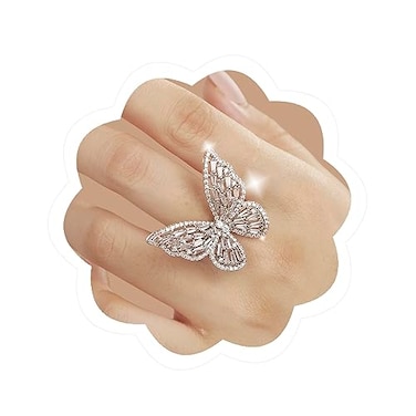 Aimimier Crystal Butterfly Ring Cubic Zirconia Open Adjustable BowKnot Knuckle Ring Sparkling Festival Prom Butterfly Jewelry for Women Silver
