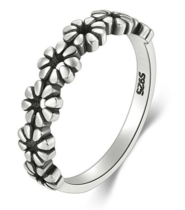 BORUO 925 Sterling Silver Ring Daisy Flower Hawaiian High Polish Plain Dome Tarnish Resistant Comfort Fit Wedding Band Ring Size 85