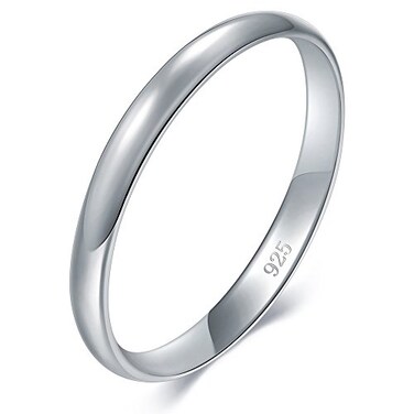 BORUO 925 Sterling Silver Ring High Polish Plain Dome Tarnish Resistant Comfort Fit Wedding Band 2mm Ring Size 11