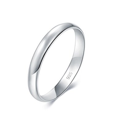 BORUO 925 Sterling Silver Ring High Polish Plain Dome Tarnish Resistant Comfort Fit Wedding Band 3mm Ring Size 75