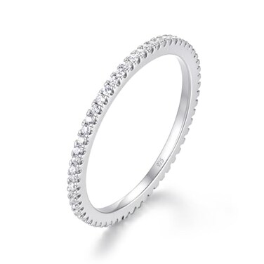 BORUO Sterling Silver Ring Wedding Bands for Women Eternity Cubic Zirconia Simulated Diamond Stackable Rings For Oura Ring Gen34 Size 65