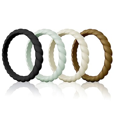 Egnaro Silicone Wedding Ring for WomenSeamless Thin and Stackble Braided Rubber Wedding Bands Rubber Rings for Women
