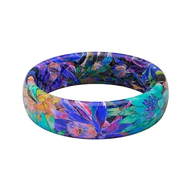 Groove Life Aspire Twilight Blossom Silicone Ring Breathable Rubber Wedding Rings for Women Lifetime Coverage Unique Design Comfort Fit Ring Size 7