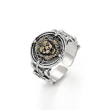 Izpack Vintage Lion Stacking Expandable Ring Gothic Animal Open Adjustable Statement Finger Bands Biker Roaring Rings Punk Jewelry Gifts for Women Men