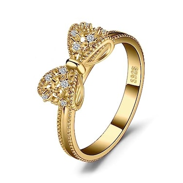JewelryPalace 14k Yellow Gold Plated 925 Sterling Silver Rings for Women Cubic Zirconia Promise Rings for Her Stackable Wedding Bands Rings for Women Bow Stacking Ring Sets Size 6