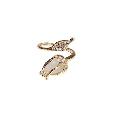 Kokoma CZ Tulip Ring for Women Crystal Flower Wrap Finger Band Open Statement Promise Rings Engagement Band Adjustable