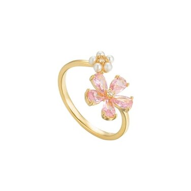 Kokoma Dainty Flower Ring for Women Sparkling Cubic Zirconia Daisy Open Statement Rings Pearl Chic Engagement Promise Ring Wrap Finger Band Pink