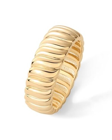 PAVOI 14K Yellow Gold Plated Chunky Statement Ring Chunky Stackable Wide Band for Women Size 5