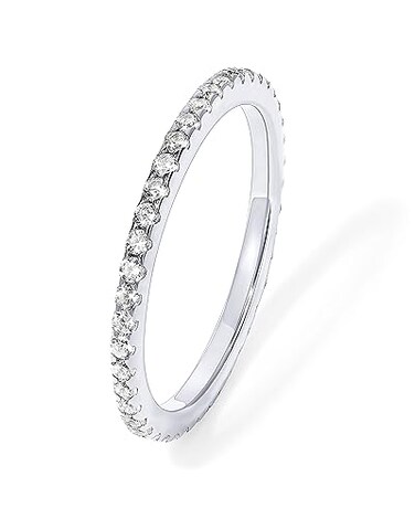 PAVOI Rhodium Plated 925 Sterling Silver Stackable CZ Ring for Women Thin Band for Stacking Simulated Diamond Eternity Wedding Band Size 65