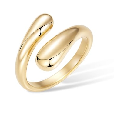 Poxtex Gold Wedding Band Rings for Women Size 9 Adjustable Signet Stainless Steel Statement Rings Gold Jewelry