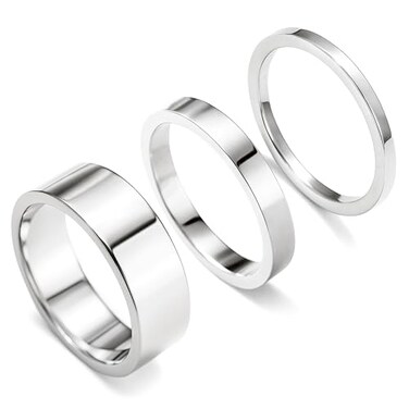 Poxtex Silver Rings for Women Stackable Stainless Steel Wedding Bands Set Sterling Silver Trendy Knuckle Pinky Jewelry Gift Size 7