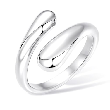 Poxtex Sterling Silver Rings for Women Non Tarnish Stackable Chunky Silver Stainless Steel Statement Rings Adjustable Signet Wedding Band Jewelry Size 8