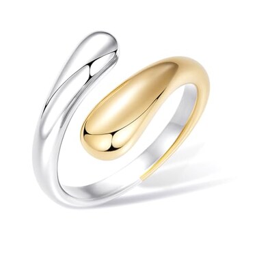 Poxtex Two Tone Gold Silver Statement Band Ring for Women Non Tarnish Mixed Metal Ring Jewelry Size 7