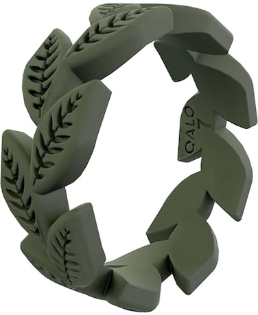 QALO Rubber Engagement Rings for Women Black Tie Vine Textured Wrap Design Silicone Wedding Bands for Her 58mm Wide x 175mm Thick Durable Design for Outdoor Active Use Sage Vine 08
