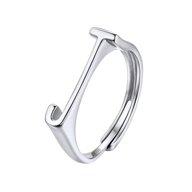 SILVERCUTE Initial Ring Sterling Silver Rings for WomenAlphabet AZ Sideways Letter RingAdjustable S925 Silver Rings for Women 610 J