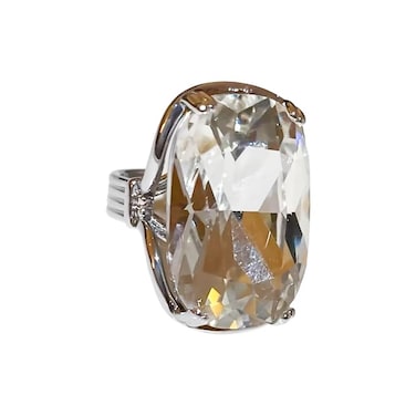 Cykdohy Statement Geometric Large Clear Rhinestone Open Ring for Women Silver Big Thick Chunky Exaggerated Rectangle Crystal Stone Finger Knuckle Band Rings Wedding Brides Cocktail Prom Party Jewelry