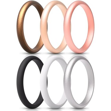 ThunderFit Womens Silicone Wedding Ring Sets Thin and Stackable Rubber Wedding Bands 26mm Wide 21mm Thick Variety Multipack 146789