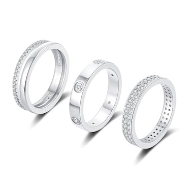 TOSGMY Love Friendship Lucky Ring Cubic Zirconia Gold Ring Sets for Women Stainless Steel Wedding Statement Thumb Ring Bands