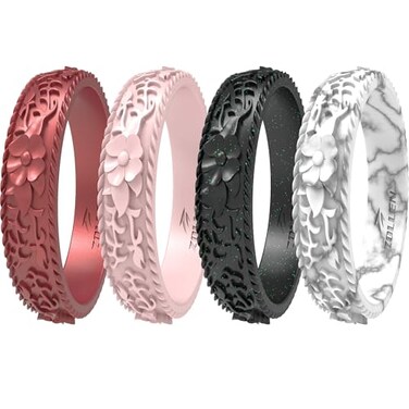 Zollen Silicone Wedding Rings for Women 147 Packs Stackable Silicone Rubber Wedding Bands Innovative Flower Vine CollectionSize 07
