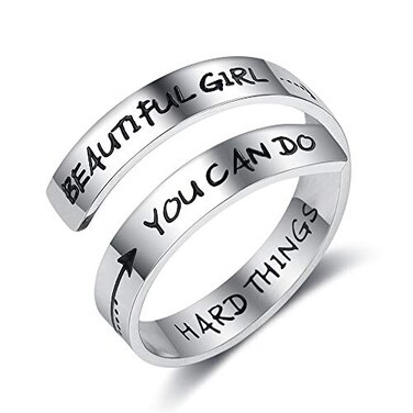 ZRAY Silver Keep Going Ring Inspirational Jewelry Stainless Steel Engraving Size Adjustable Personality Encouragement Gift for Women Teens CAN DO HARD THINGS