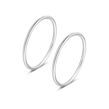 CANDYFANCY 2pcs 925 Sterling Silver 12mm Stacking Midi Thin Rings Thumb Pinky Ring Stack Knuckle Rings for Women Band Ring Size 775