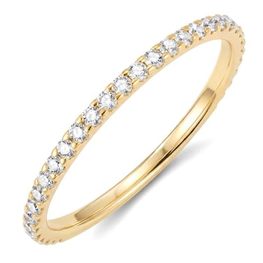 Gelbesty Size 4 Pinky Gold Wedding Band Rings for Women Non Tarnish Cubic Zirconia Eternity Promise Engagement Rings for Her Silver Stackable Band