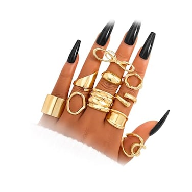 17IF 1015 Pcs Gold Ring Set for Women Chunky Classic Dainty Boho Aesthetic Punk Thick Line Big Size Simple Stacking on Thumb Knuckle Rings Pack 10Butter Gold