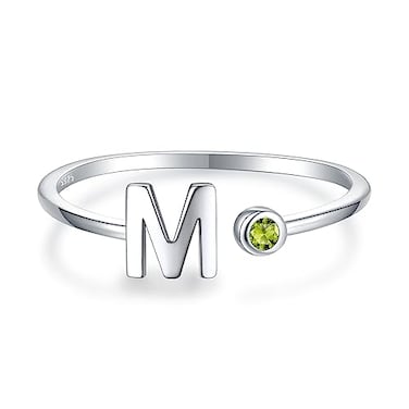 Senpotly 925 Sterling Silver Initial Letter Birthstone Rings for Women Adjustable 112 Month Birthstone Alphabet Stacking Ring Stackable Birthstone Rings Birthday Jewelry Gift for Daughter Mom M August