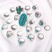 BVGA 40 Pcs Vintage Turquoise Rings for Women Bohemian Silver Oval Gemstone Western Rings Boho Joint Knuckle Midi Stacking Ring Set Gifts