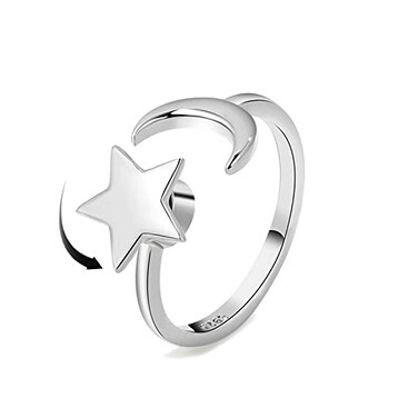 Caiyao Fidget Anxiety Relief Crescent Moon Star Ring Daisy Sunflower Flower Evil Eye Zircon Bead Open Adjustable Spinner Stackable Ring for Women Stress Relieveing Jewelry GiftG moon star
