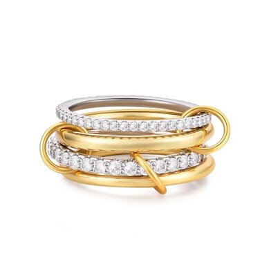 Canboer Gold and Silver Interlocked Stackable Rings for Women CZ Interlocking Stack Statement Rings Set Mixed Metals Trendy Chunky TwoToned Connected Bands Stacking Ring Non Tarnish Size 10