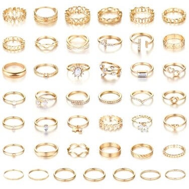 CHICUTIE 43Pcs Gold Knuckle Rings Set For Women Stackable Joint Finger Midi Rings Dainty Cubic Crystal Zirconia Simple Hollow Twist Cute Rings Pack Jewelry Gift