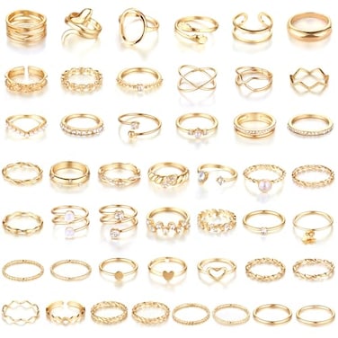 CHICUTIE 47Pcs Gold Knuckle Rings Set For Women Stackable Joint Finger Midi Rings Dainty Cubic Crystal Zirconia Simple Hollow Twist Cute Rings Pack Jewelry Gift