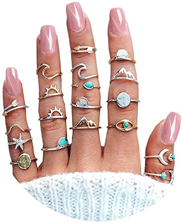 CSIYANJRY99 19Pcs Boho Rings for Women Teen Gifts Trendy Stuff Sea Wave Compass Stocking Stuffers Stackable Knuckle Rings Set Birthday Christmas Gifts