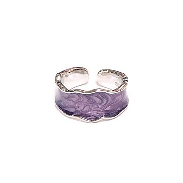 COLORFUL BLING Elegant Oil Drip Enamel Wave Wide Irregular Colorful Adjustable Opening Finger Ring Joint Stackable for Women Jewelry Gifts BohemianPurple Silver