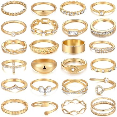 FAXHION 25 PCS Gold Stackable Rings Set for Women Simple Twist Knuckle Finger Ring Trendy Dainty Stacking Thumb Rings Pack Jewelry Gift