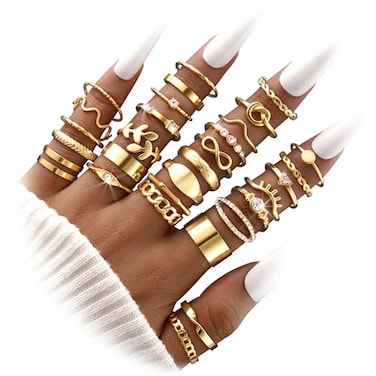 FAXHION 60 Pcs Gold Stackable Rings for Women Knuckle Rings Chunky Gold Ring Set Dainty Stacking Cute Rings Multiple Sizes Cute Jewelry Set Gift Gold30 pcs