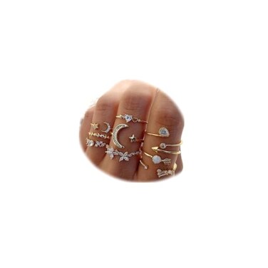 FUTIMELY Boho Retro Stackable Rings Sets for Women Knuckle Joint Finger Knuckle Nail Ring Sets Moon Stars Stack Preppy Statement Rings Cute Trendy Stuff Jewelry A9PCMoon Stars Rings