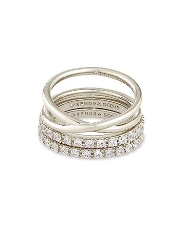 Kendra Scott Livy RhodiumPlated Rings Set of 3 in White Crystal Size 8