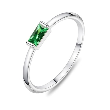 KOHOTA Silver Birthstone Rings for Women Dainty Stackable Engagement Wedding Promise Rings Non Tarnish CZ Emerald Green Gemstone Ring Mothers Birthday Gift Size 610