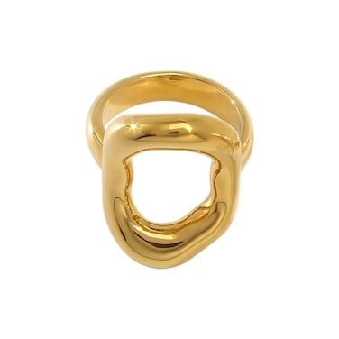 Kokoma Hollow Oval Shaped Chunky Statement Ring for Women Stainless Steel Irregular Thick Chunky Finger Band Stackable Rings Geometric Ring Minimalist Jewelry Gold 7