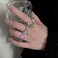 KURTCB Y2K Rings Irregular Moonstone Carnelian Opal Rings Set Agate Opening Adjustable Stackable Rings for Women Silver