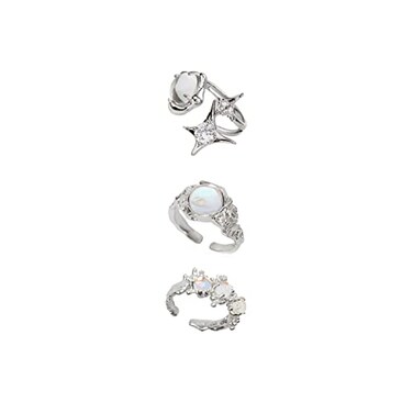 KURTCB Y2K Rings Irregular Moonstone Carnelian Opal Rings Set Agate Opening Adjustable Stackable Rings for Women Silver