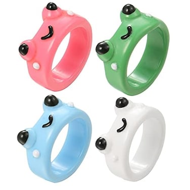 LIU JUN 4pcs Frog Rings For WomenCute Clay Acrylic Resin Plastic Chunky Vintage Matching Set Y2k Stackable Rings For Women Cool Friendship Dainty Open Jewelry