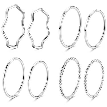 LOYALLOOK 8PCS Silver Stacking Ring Set for Women Dainty Thumb Stackable Rings Stainless Steel Silver Thin Rings Pinky Midi Ring Set