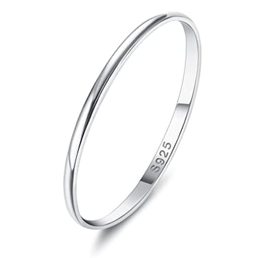 MILACOLATO 1mm Sterling Silver Rings for Women Men 18K White Gold Plated Plain Stackable Thumb Rings Tarnish Resistant Statement Wedding Band Ring Comfort Fit Size 9