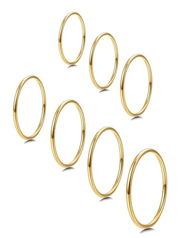 MILACOLATO Gold Rings for Women 1mm Thin Stainless Steel Bands Rings Midi Thumb Pinky Toe Stacking Kunckle Rings 7Pcs Rounded ComfortFit Size 3456789