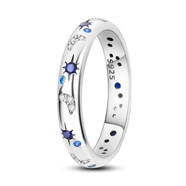 NARMO 925 Ring for Women Sterling Silver Blue Moon and Star Rings Cubic Zirconia Stackable Ring Size 8